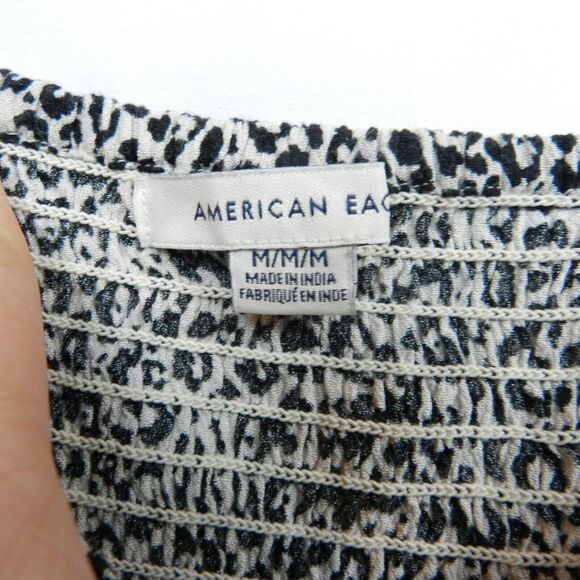 American Eagle Animal Print Smocked Cropped Ruffle Tank Top Size M Leopard Retro - Picture 4 of 10